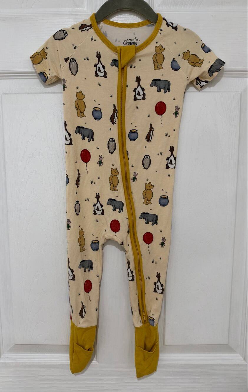 Little Crowns & Capes Bamboo Pooh Short Sleeve Sleeper Size- 18-24 month